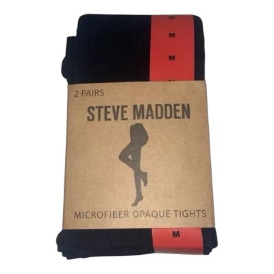 STEVE MADDEN Women'S Microfiber Opaque Black Tights 2 Pairs, Size   M