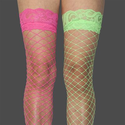 SHOW GIRL NEON PINK GREEN LACE TOP FISHNET STOCKING EXOTIC DANCER CLUBBING PARTY