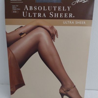 Hanes Pantyhose 1 Pair Navy Blue Control Top Sheer Sandalfoot Size A -4'11