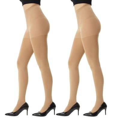 Women's 2 Pairs Super Opaque Tights for Women 120 Denier Control TopSuntanXXL...