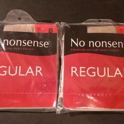 No Nonsense Regular Nylon Leg ReinforceToe Pantyhose, Size B Nude 007 Lot Of 2