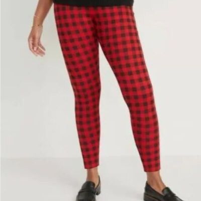 Women's Comfortable High-Waist Leggings- Old Navy, Red Buffalo Check, Size 3X