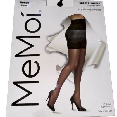 Me Moi Shaper Sheers Pantyhose M Black high Waist Body Slimming Silky Sheer Leg