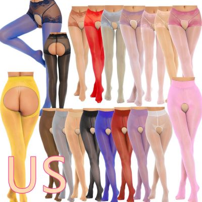 US Womens Crotchless Pantyhose See-Through Patchwork Stockings Tights Socks