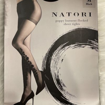 NATORI POPPY BURNOUT FLOCKED SHEER TIGHTS BLACK SIZE M