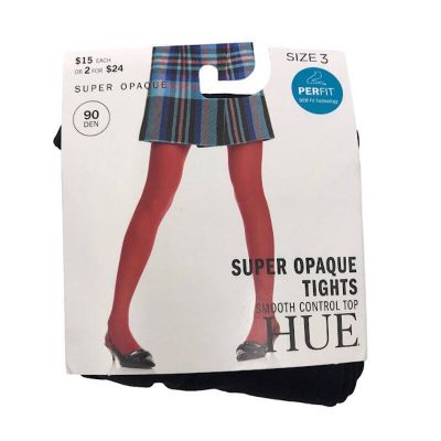 HUE Super Opaque Smooth Control Top Tights 3 Wider Band 90Den Black U6620