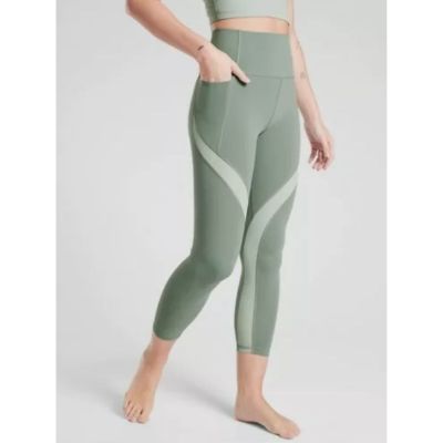 Athleta Salutation Stash Pocket II Color Block 7/8 Leggings Lead Green Sz XS