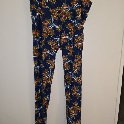 Women's LuLaroe Leggings Tall & Curvy Multicolor Hummingbird & Floral Print