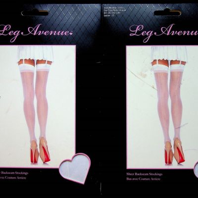 Leg Avenue Lot Of 2 Packs Stockings Style # 1000 One Size Sheer Backseam White