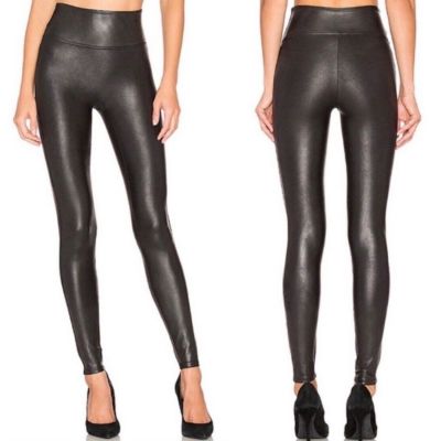 Spanx Black Faux Leather Casual Leggings Women Size Large