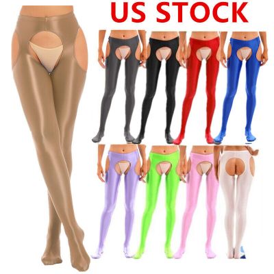 US Women's Oil Glossy Pantyhose Cut Out Tights Suspender Thigh High Stockings