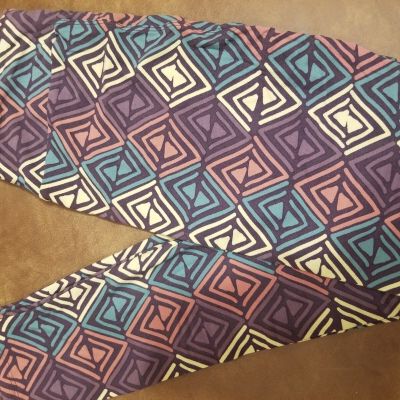 LuLaRoe Leggings OS, Purple/Teal/Cream/Brown Geometric Triangles, NWT