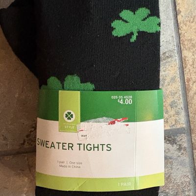 Black And Green Shamrock Sweater Tights One-Size Fits Most St Patrick's Day NEW