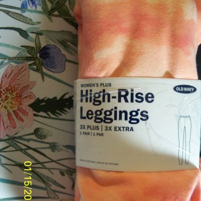 Old Navy High-Rise Leggings Women's Plus Size 3X Stretch Orange Tie Dye