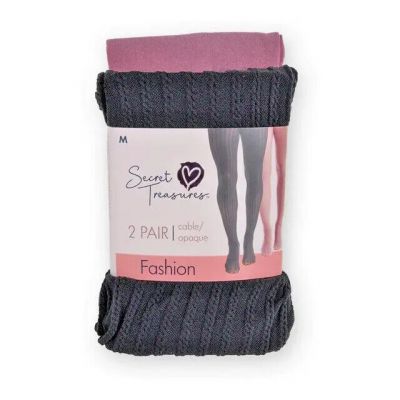 Secret Treasures Women's Fashion Cable/Opaque 1 Black 1 Rose Tights 2pk NWT