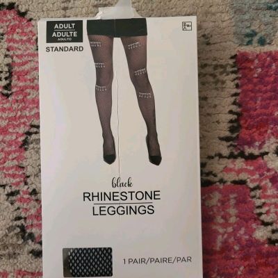 NEW Adult 1 size black rhinestone fishnet  costume tights sexy flapper. Read