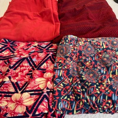 4 pairs LuLaRoe OS (2-10) 3 print/1 solid bright bold leggings blue red