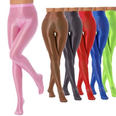 US Woman Shiny Glossy Footed Pantyhose Tights Shimmery Hold Up Yoga Long Pants