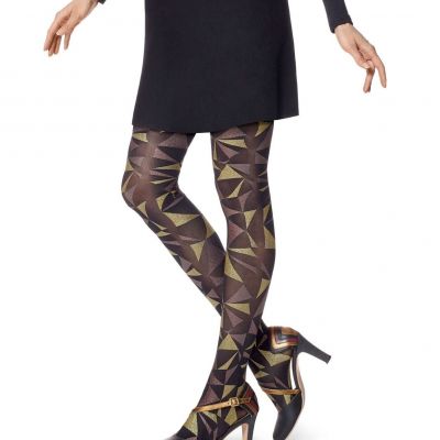 Hue ESF16003 Women's Glitter Geo-Print Tights (S/M), 098 Gold