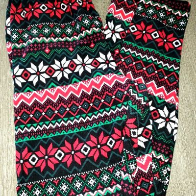 womens LARGE CHRISTMAS LEGGINGS PANTS black red green NO COMMENT