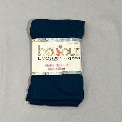 Vintage Bonjour Opaque Tights Lycra Spandex Microfiber Teal One Size