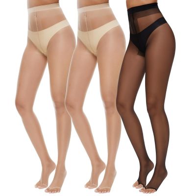 3 Pairs Toeless Pantyhose Tights for Women Ultra Thin 10D Toe Open Control To...