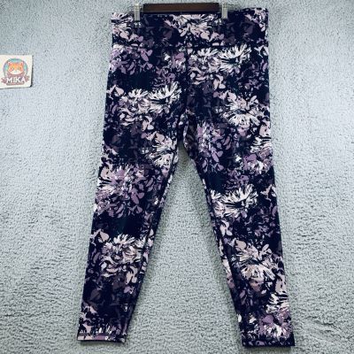 Balance Collection Legging Women's High Rise Ankle Floral Pink Black Size 2X