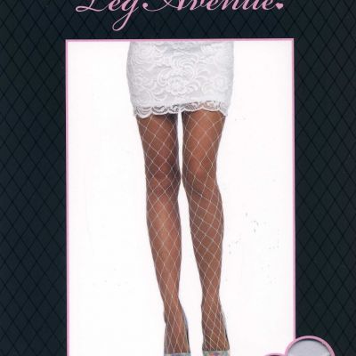 White Fence Net Pantyhose Wide Gauge Fishnet Adult One Size Leg Avenue 9905