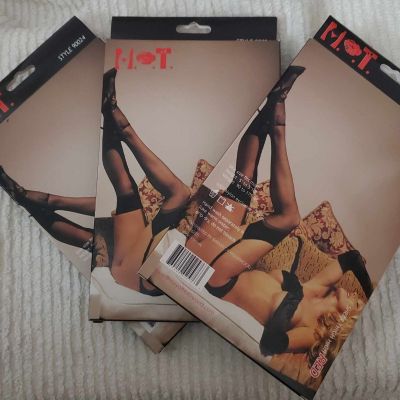 RED 3 Pair NEW in Pack Shirley of Hollywood Sheer Thigh-Hi Stockings 90024 Nylon