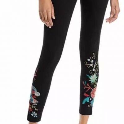 Johnny Was Ariel Embroidered Cropped Cotton Leggings Black Multi Size Large NWT