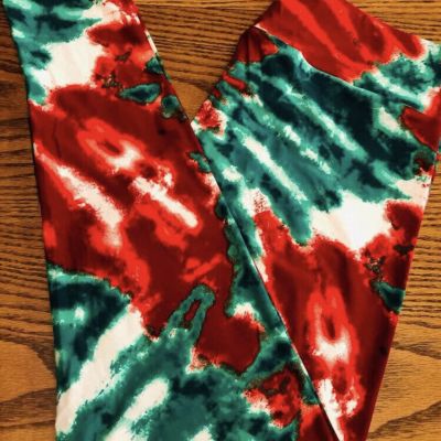 lularoe TC2 Tie Dye leggings Christmas Santa Bright Unicorn HTF Rare Holiday Red