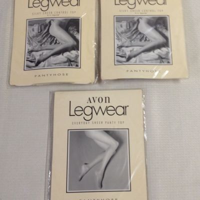 3 PKGS Avon Legwear Sheer Pantyhose - Size B  - Lt Beige & Ivory - NEW