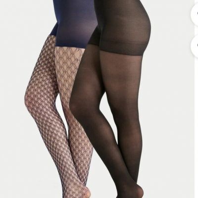 Joyspun Women's Crochet & Opaque Tights 4 Pairs 3xl Navy And Black Plus Sz Hose