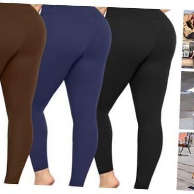 3 Pack Plus Size Leggings for Women -Stretchy-4X X-Large Black/Navy/Brown