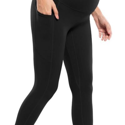 POSHDIVAH Women's Maternity Workout Nakedlux Leggings with Pockets Over The Bell