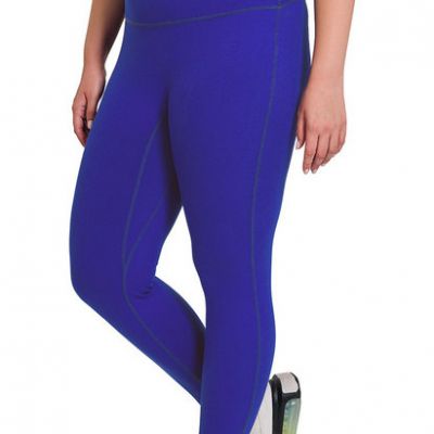 Zenana 2X Cotton/Spandex Brushed Microfiber Wide Waistband Leggings Bright Blue