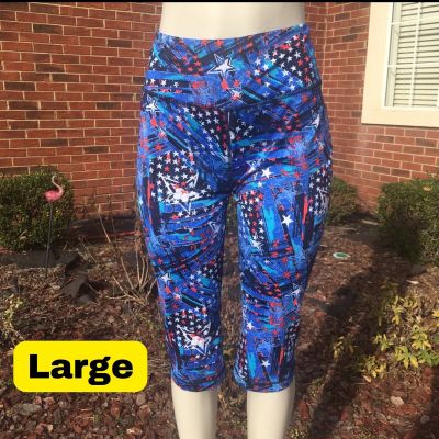 Star Spangled leggings workout Gym American Flag July 4th Capri Stretch Sz Large