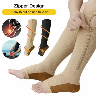 Compression Socks Foot Support Stockings Knee High Leg Calf Zipper Pain Relief