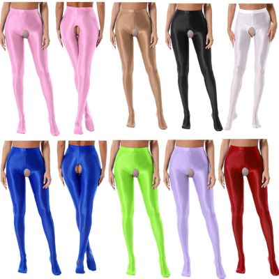 Women Glossy Crotchless Pantyhose Stockings Stretchy Tights Lingerie Nightwear