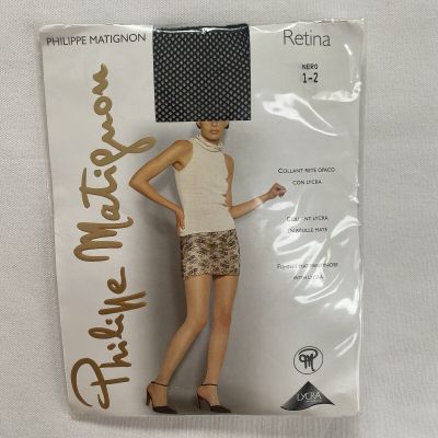 Philippe Matignon Fishnet Black Made in Italy Pantyhose Size 1-2 NEW