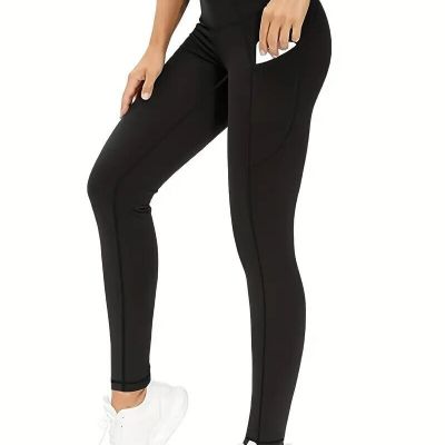 Women Plus High Waist Curve Leggings w/Side Pockets Stretchy Black Sizes 1XL-3XL