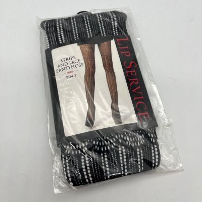 New Lip Service Stripe and Lace Black Pantyhose - One Size