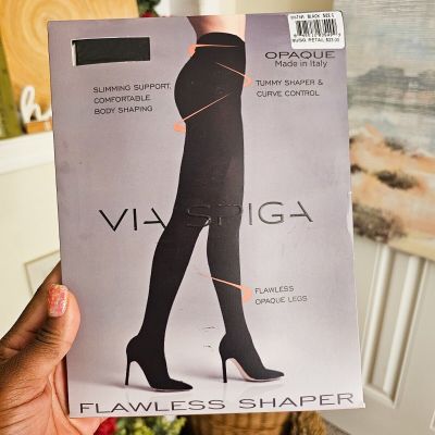 New Via Spiga Control Top Sz C Pantyhose OPAQUA Black  Flawless Shaper.