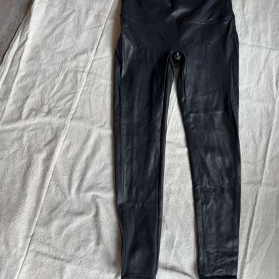 SPANX LEGGINGS WOMEN'S 1X BLACK FAUX LEATHER LOOK SPANX