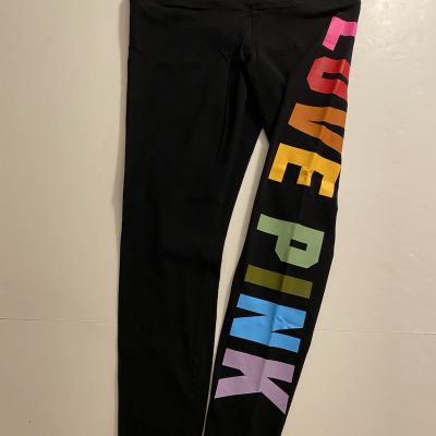 Victoria’s Secret PINK Cotton Leggings High Waist Black Rainbow Logo XL *NWOT*