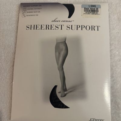 JC Penney Sheer Caress Sheerest Support Control Pantyhose Black Velvet Long Tall