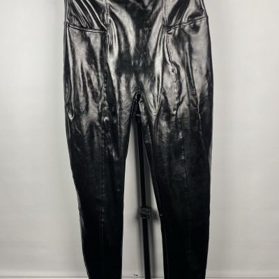 SPANX Black Faux Patent Leather Liquid Gloss Pull On Moto Legging Pants Size L