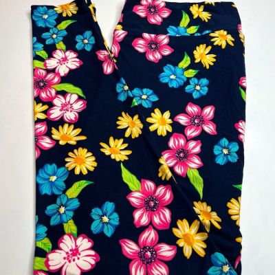 NEW LuLaRoe TC2 Legging BLUE Flower Tropical Vacation Island Cruise Jungle Beach