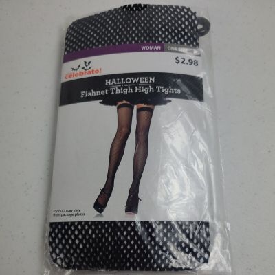 Halloween Sexy Black Fishnet Thigh High Stockings Tights Womens One Size NEW