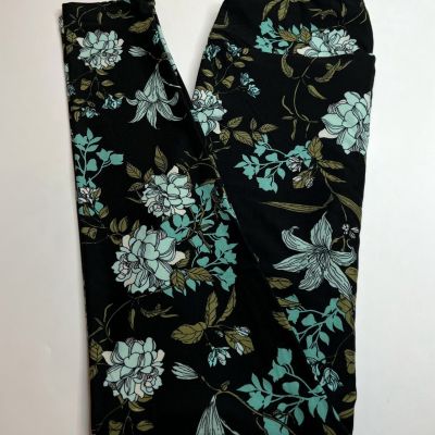 NEW LuLaRoe OS Leggings BLACK BLUE GREEN Leaf Vine WHIMSICAL Flower Vintage Lily